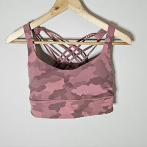 Lululemon Free To Be Serene Long Line Bra Light Support Pink Camo 10
